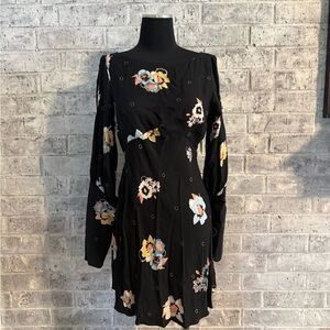 Free People Black Long-Sleeve Floral Mini Dress